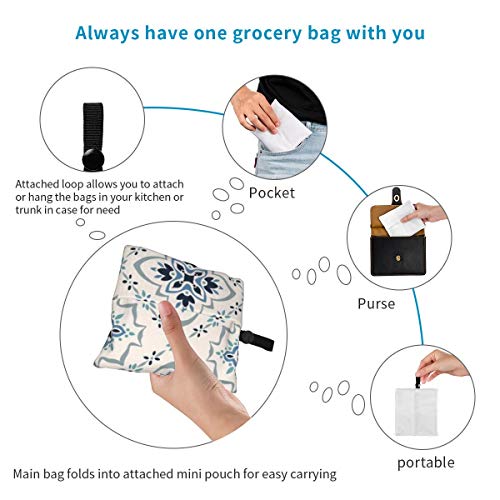 Bolsas de supermercado reutilizables Patrón Talavera Portugal Ornamento Turco Mosaico Azulejo Marroquí Lavable Impermeable Ligero 25X15 pulgadas