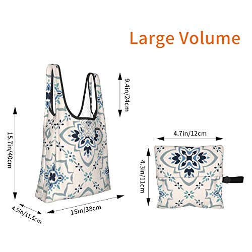 Bolsas de supermercado reutilizables Patrón Talavera Portugal Ornamento Turco Mosaico Azulejo Marroquí Lavable Impermeable Ligero 25X15 pulgadas