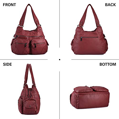 Bolso Bandolera Mujer de Cuero PU Gran Capacidad Bolso de Hombro Bolso Shopper Casual con Multi-Bolsillo Bolso de señora,Rojo