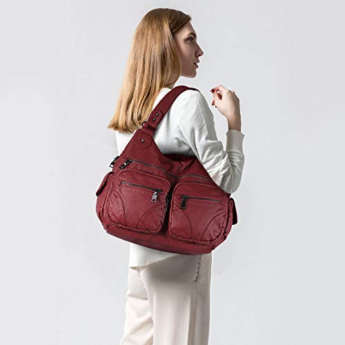 Bolso Bandolera Mujer de Cuero PU Gran Capacidad Bolso de Hombro Bolso Shopper Casual con Multi-Bolsillo Bolso de señora,Rojo