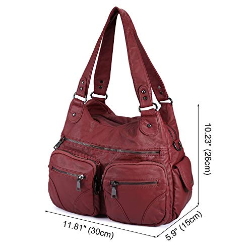 Bolso Bandolera Mujer de Cuero PU Gran Capacidad Bolso de Hombro Bolso Shopper Casual con Multi-Bolsillo Bolso de señora,Rojo