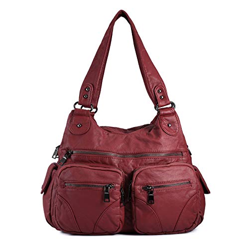Bolso Bandolera Mujer de Cuero PU Gran Capacidad Bolso de Hombro Bolso Shopper Casual con Multi-Bolsillo Bolso de señora,Rojo