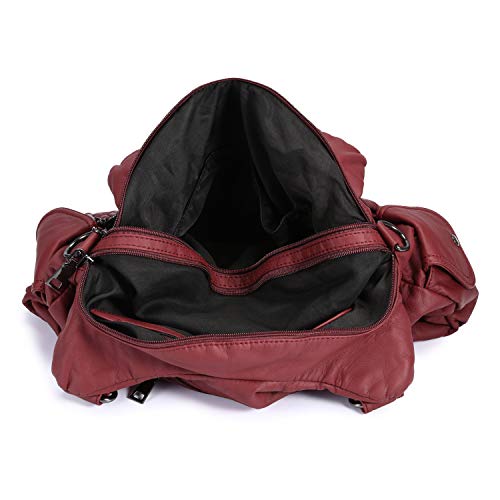 Bolso Bandolera Mujer de Cuero PU Gran Capacidad Bolso de Hombro Bolso Shopper Casual con Multi-Bolsillo Bolso de señora,Rojo