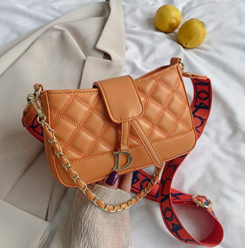 Bolso Cuadrado Pequeño Con Cadena De Diamantes, Bolso De Mensajero De Un Solo Hombro, Bolso Femenino Con Textura Todo Fósforo, Fragancia Pequeña, Naranja