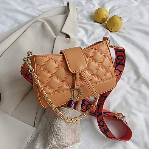 Bolso Cuadrado Pequeño Con Cadena De Diamantes, Bolso De Mensajero De Un Solo Hombro, Bolso Femenino Con Textura Todo Fósforo, Fragancia Pequeña, Naranja