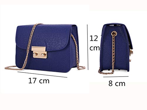 Bolso de Hombro pequeña de Mujer Bolso de Bandolera de Cuero PU Bolso de Mano Casual Moda Crossbody para niñas Señoras-Azul