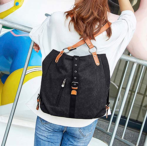 Bolso de mano de la lona de las mujeres bolsos de diseñador femenino de gran capacidad de ocio bolsas de hombro grandes bolsas de viaje, color Negro, talla Talla Unica