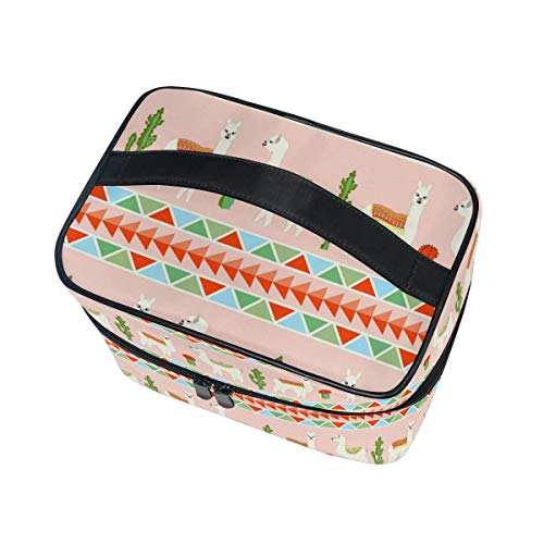 Bolso de maquillaje con diseño creativo de cactus de llama, bolsa de maquillaje, bolsa de cosméticos, cepillo de viaje para mujer, con cremallera, portátil, multifuncional, bolsa de almacenamiento
