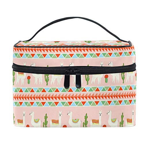 Bolso de maquillaje con diseño creativo de cactus de llama, bolsa de maquillaje, bolsa de cosméticos, cepillo de viaje para mujer, con cremallera, portátil, multifuncional, bolsa de almacenamiento