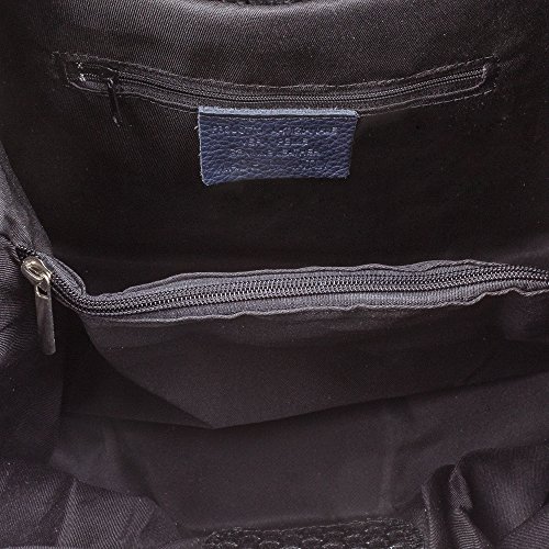 Bolso de mujer piel auténtica.Bolso Tote cuero genuino grabado geométrico.Asa hombro y correa bandolera. MADE IN ITALY. VERA PELLE ITALIANA. 33x29x17 cm. Color: NEGRO