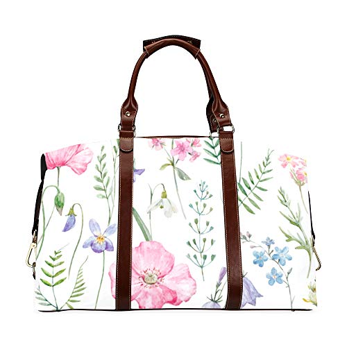 Bolso de Viaje de Moda Bolso de Flores Hermosas Pensamiento clásico de Gran tamaño Impermeable PU Cuero Bolsos únicos Hombres Bolso de Viaje