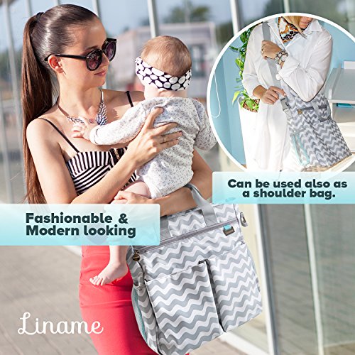 Bolso para pañales de Liname - Bolso para pañales elegante de calidad superior con almohadilla de cambio y correa ajustable incluida