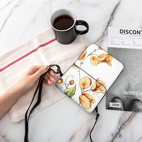 Bolso para teléfono celular, color naranja buganvillas ilustración pequeña bandolera mini bolso de teléfono celular pasaporte monedero con correa ajustable para el hombro