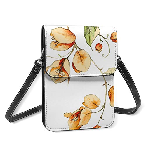 Bolso para teléfono celular, color naranja buganvillas ilustración pequeña bandolera mini bolso de teléfono celular pasaporte monedero con correa ajustable para el hombro