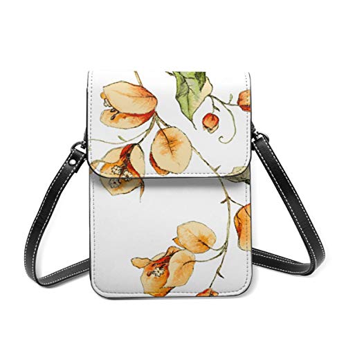 Bolso para teléfono celular, color naranja buganvillas ilustración pequeña bandolera mini bolso de teléfono celular pasaporte monedero con correa ajustable para el hombro