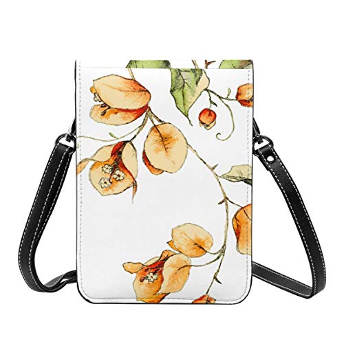Bolso para teléfono celular, color naranja buganvillas ilustración pequeña bandolera mini bolso de teléfono celular pasaporte monedero con correa ajustable para el hombro