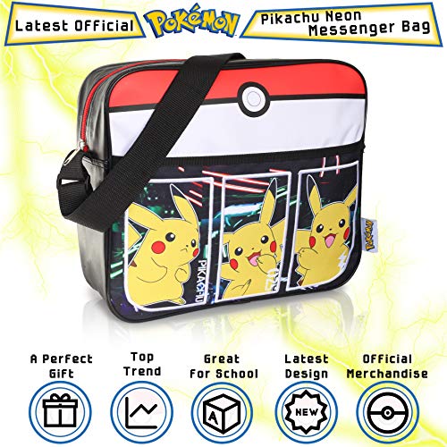 Bolsos Infantiles Negros Pokémon para Niños | Bolsa De Mensajero Deportiva con Pikachu | Mochila Pokemon con Correa Larga para Usar como Bandolera | Bolsa De Viaje Elegante | Regalo De Cumpleaños