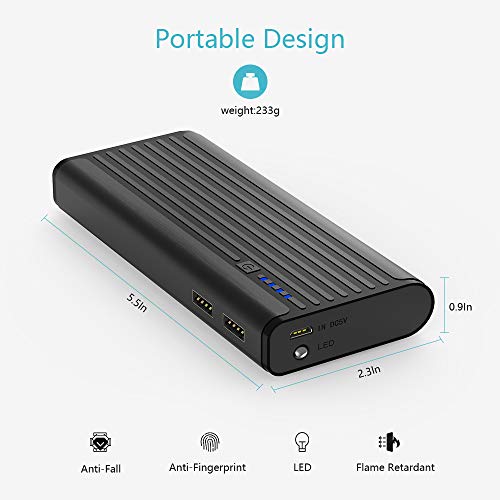 BONAI Powerbank, Power Bank 10000 mAh Batería Externa Móvil Carga Rápida 5V/2.1A con Linterna Compatible para iPhone Xiaomi Huawei Samsung Tablets y más Dispositivos (con Micro Cable) -Negro