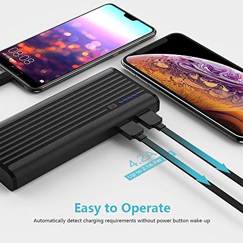 BONAI Powerbank, Power Bank 10000 mAh Batería Externa Móvil Carga Rápida 5V/2.1A con Linterna Compatible para iPhone Xiaomi Huawei Samsung Tablets y más Dispositivos (con Micro Cable) -Negro
