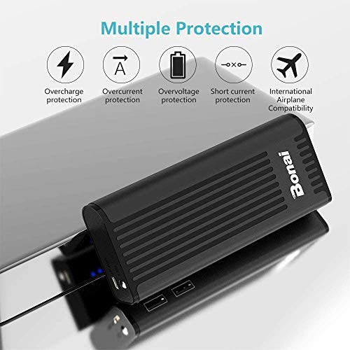 BONAI Powerbank, Power Bank 10000 mAh Batería Externa Móvil Carga Rápida 5V/2.1A con Linterna Compatible para iPhone Xiaomi Huawei Samsung Tablets y más Dispositivos (con Micro Cable) -Negro