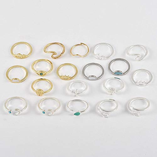 Boner Boho Anillos de Mujer Starfish Wave Eyes Gem Gold Silver Opening Midi Ring Charm Lady Lover Gift, 11