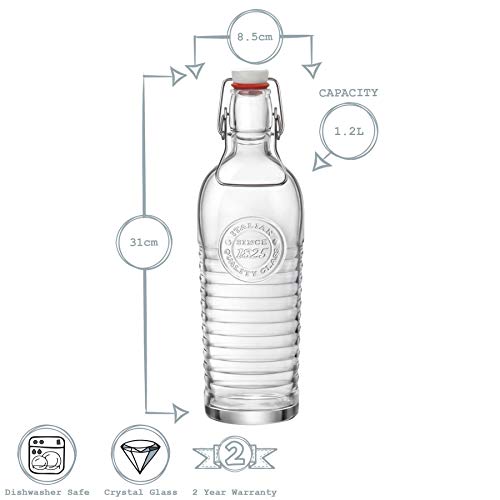 Bormioli Rocco Officina 1825 Vintage Botella de vidrio con tapa abatible - 1200ml - transparente - 3 unidades