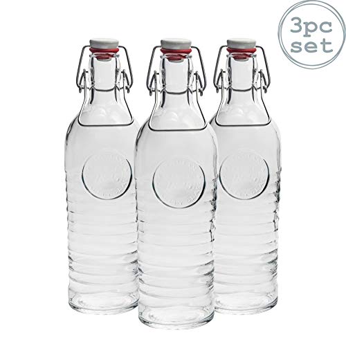 Bormioli Rocco Officina 1825 Vintage Botella de vidrio con tapa abatible - 1200ml - transparente - 3 unidades