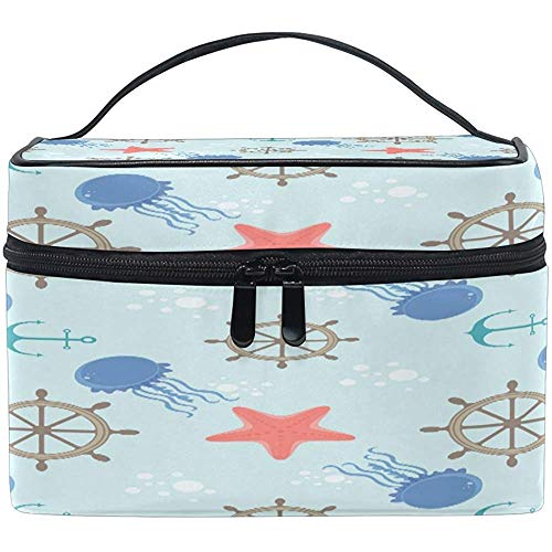 Borsa per trucco da viaggio per donna con timone di ancoraggio e stelle marine Borsa da viaggio per cosmetici portatile Borsa da toilette Organizzatore di bellezza