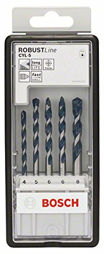 Bosch 2 608 588 165 - Juego de 5 brocas para hormigón Robust Line CYL-5-4; 5; 6; 6; 8 mm (pack de 5)