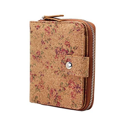 Boshiho - Cartera de Corcho Vegano para Mujer, Cartera con Bloqueo RFID, diseño de Cremallera pequeña con Ranuras para Tarjetas, Monedero de Bolsillo, Regalo ecológico Vegano (Cork 04)