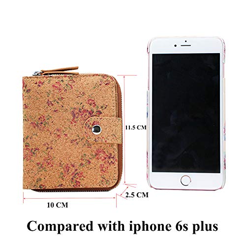 Boshiho - Cartera de Corcho Vegano para Mujer, Cartera con Bloqueo RFID, diseño de Cremallera pequeña con Ranuras para Tarjetas, Monedero de Bolsillo, Regalo ecológico Vegano (Cork 04)