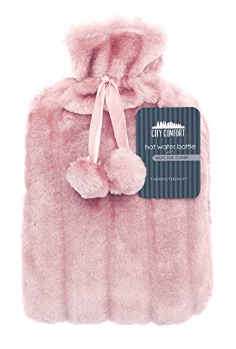 Botella de agua caliente CityComfort con funda de felpa súper suave | Botellas de agua caliente de 2 litros | Diseño británico seguro y duradero (rosa)