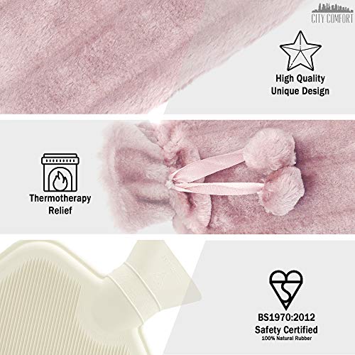 Botella de agua caliente CityComfort con funda de felpa súper suave | Botellas de agua caliente de 2 litros | Diseño británico seguro y duradero (rosa)
