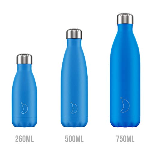 Botella De Agua De Chilly's | Acero Inoxidable y Reutilizable | Prueba de Fugas, Libre de transpiración | Azul neón | 500ml