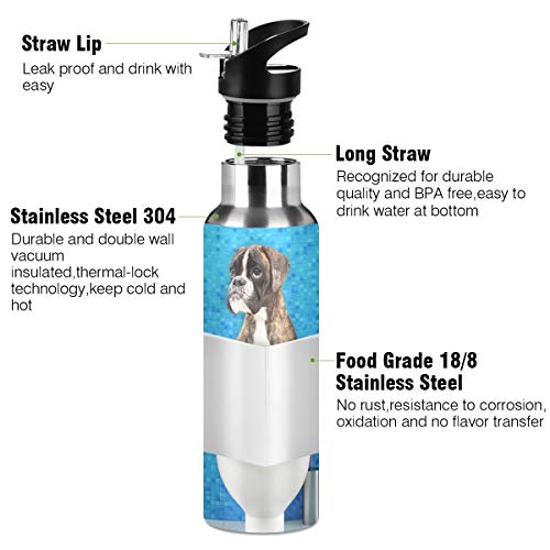 Botella de agua delgada Boxer de acero inoxidable Perro sentado en el asiento del inodoro Botella de agua con aislamiento al vacío de acero Ciclismo Deportes Botella de agua de boca estrecha con aisl
