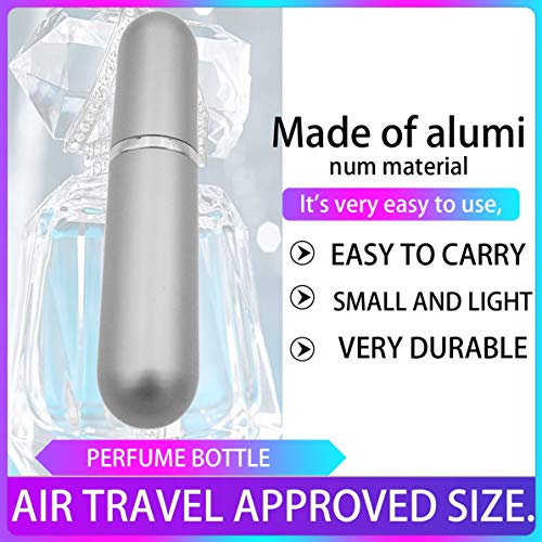 Botella de Perfume vacía, Mini Botella de Perfume Recargable de Viaje Moda Botellas de Spray vacías Atomizadores de Perfume Envases de cosméticos (Plata)