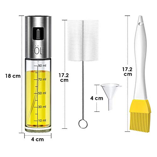 Botella de Spray de Aceite de Oliva Para Cocinar, 2 Piezas, Dispensador de Aceite Portátil Para Asar, Hornear, Freír, Controlar el Aceite, Hacer Dieta, 100 ml Con Cepillos