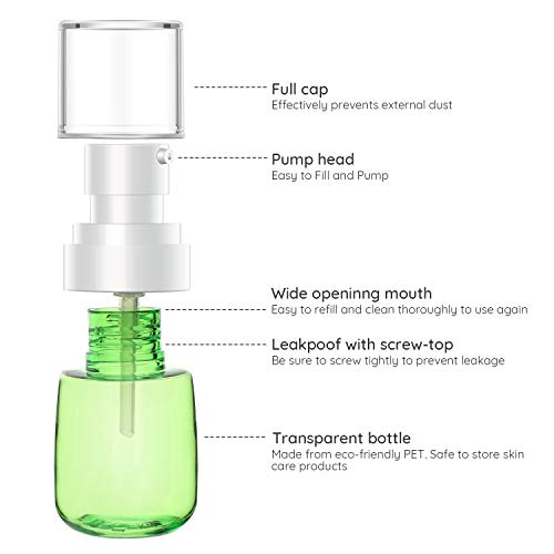 Botella de viaje de 3 piezas para loción, Segbeauty 30 ml / 1 oz Dispensador de botellas recargables para esencias Champú Sueros Bomba prensada Conjunto de envases de cosméticos vacíos