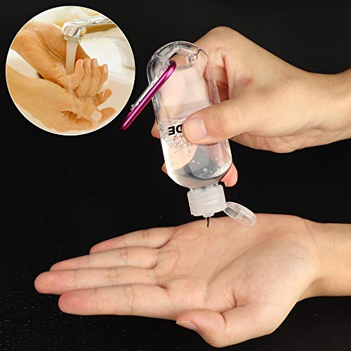 Botellas de plástico vacías, portátiles, para viaje, rellenables, de 50 ml, con tapa a presión, para contener jabón de manos, con mosquetón, a prueba de fugas, 8 unidades