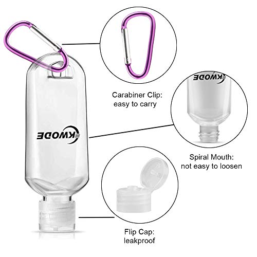 Botellas de plástico vacías, portátiles, para viaje, rellenables, de 50 ml, con tapa a presión, para contener jabón de manos, con mosquetón, a prueba de fugas, 8 unidades