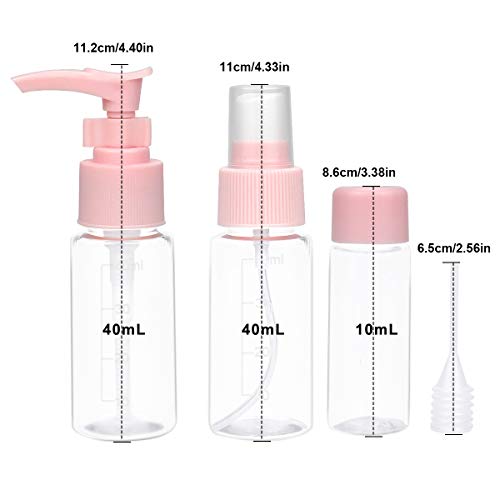 Botellas de Viaje, Portátiles Kit de Viaje para Avion, Plástico Botellas con Etiquetas y Bolsa Transparente, Recipientes de Viajes Líquido para Cosmética, Champú, Acondicionador, Loción (Rosa)