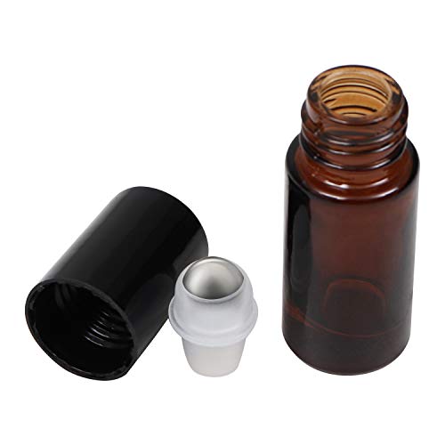 Botellas Vacía Roll On (Paquete de 24) - 5-6 ml Brown Botella Vidrio con Acero Rodillo de lnoxidable para Productos Labiales, Aceites Esenciales, Regalos cosméticos, Perfumes