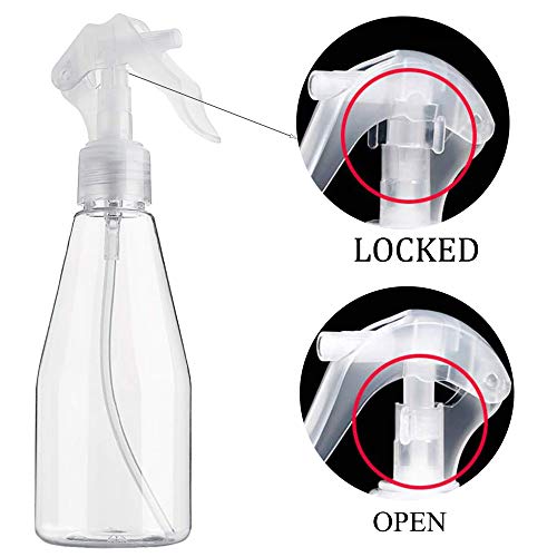 Botellas vacías de plástico transparente para soluciones de limpieza, a prueba de fugas 7.2 oz/212 ml recipientes pequeños de tamaño de viaje, paquete de 4 botellas de spray Mister