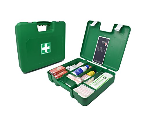 Botiquín Maletín de primeros auxilios grande - con 100 artículos indispensables para realizar curas de emergencia, verde