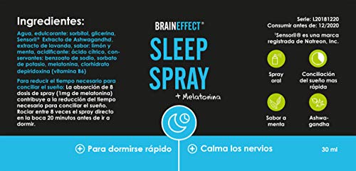 BRAINEFFECT SLEEP SPRAY - 1mg Melatonina por Porción - 30ml - La más Rapida Ayuda Natural Para Dormir - Vegano - German Quality