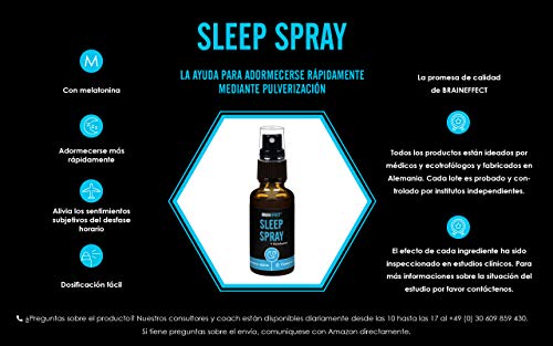 BRAINEFFECT SLEEP SPRAY - 1mg Melatonina por Porción - 30ml - La más Rapida Ayuda Natural Para Dormir - Vegano - German Quality