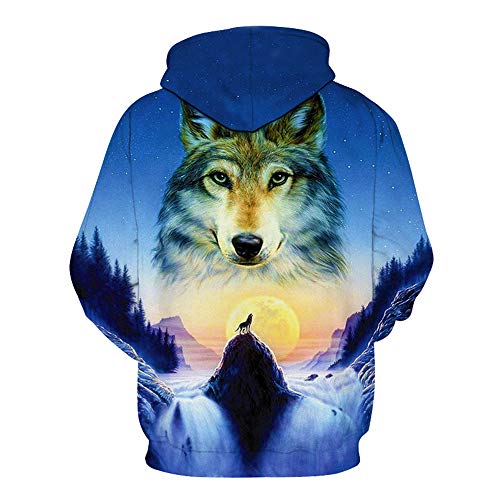 brands Suéter Holgado Informal con Capucha y Cuello Redondo con Estampado de Lobo en 3D para Hombre