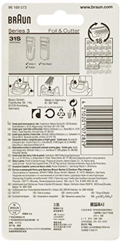 Braun 31S - Recambio para afeitadora eléctrica hombre para Series 3 (antigua generación), Contour, Flex XP y Flex Integral, lamina y bloque cortante