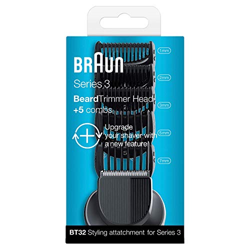 Braun Series 3 - Pack con cabezal de recortadora de barba y 5 peines BT32, compatible con afeitadora eléctrica Series 3, color negro