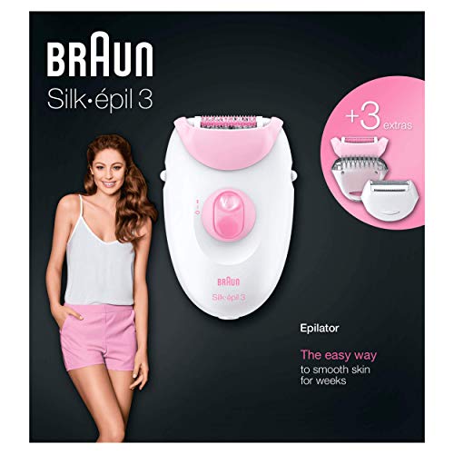 Braun Silk-Épil 3 3-270 Depiladora, Máquina de depilar con Cable y 3 Accesorios, Color Rosa